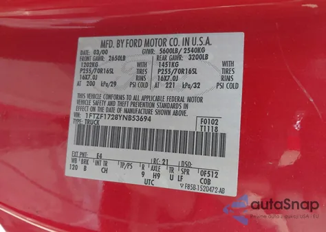 2000 Ford F-150 Work Series/Xl/Xlt from USA, damaged, VIN 1FTZF1728YNB53694